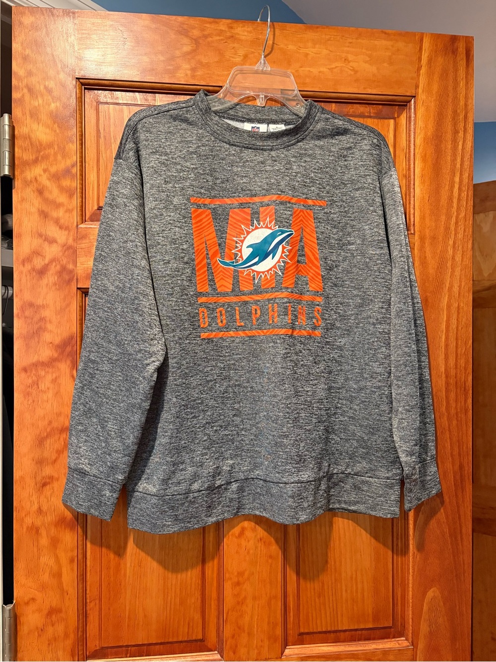 NFL Gray Crewneck Sweatshirt with Orange & Teal Dolphins Logo